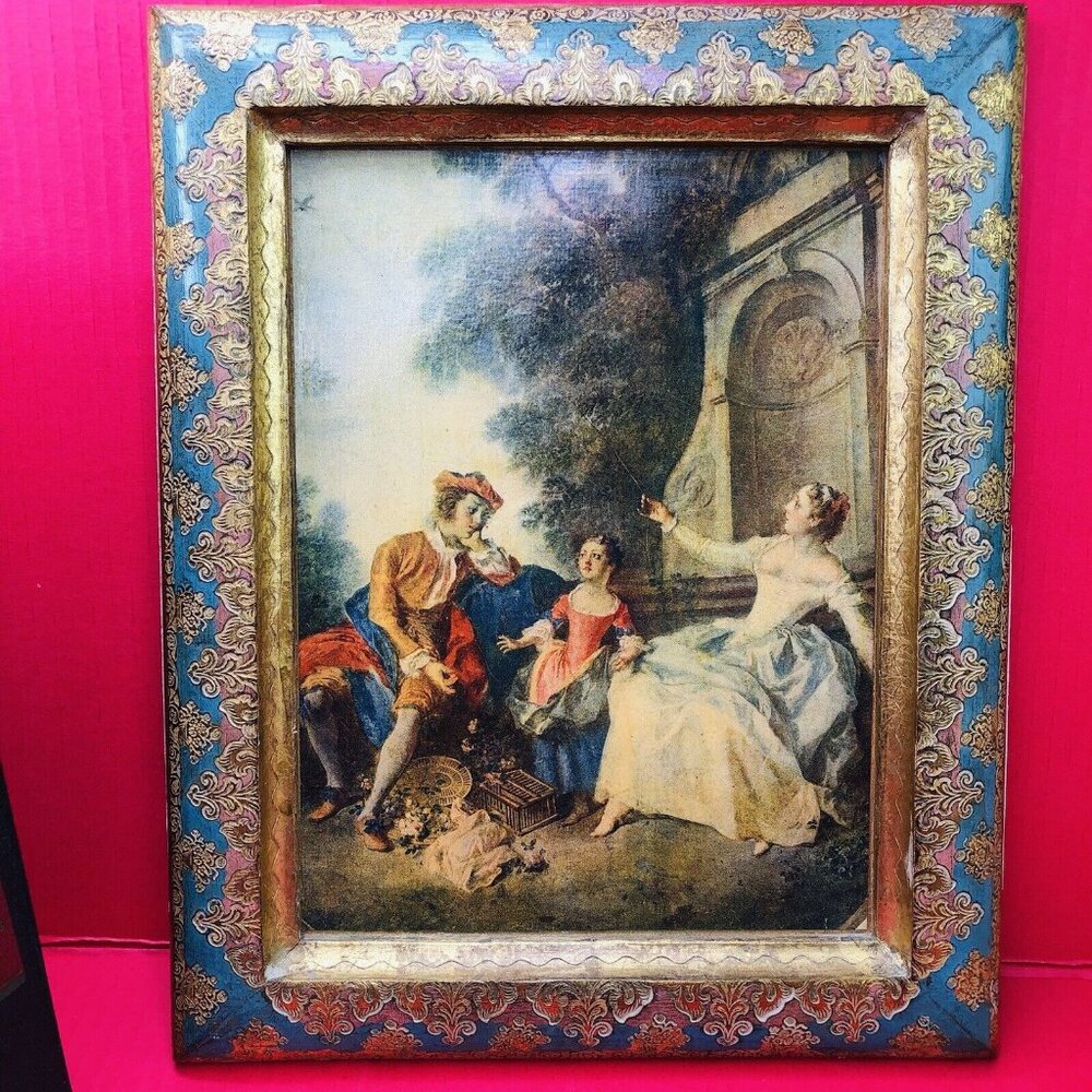 Vintage Intricated Gold Paint Wood Frame THE KITE Italy Art Print Parigi Lancret